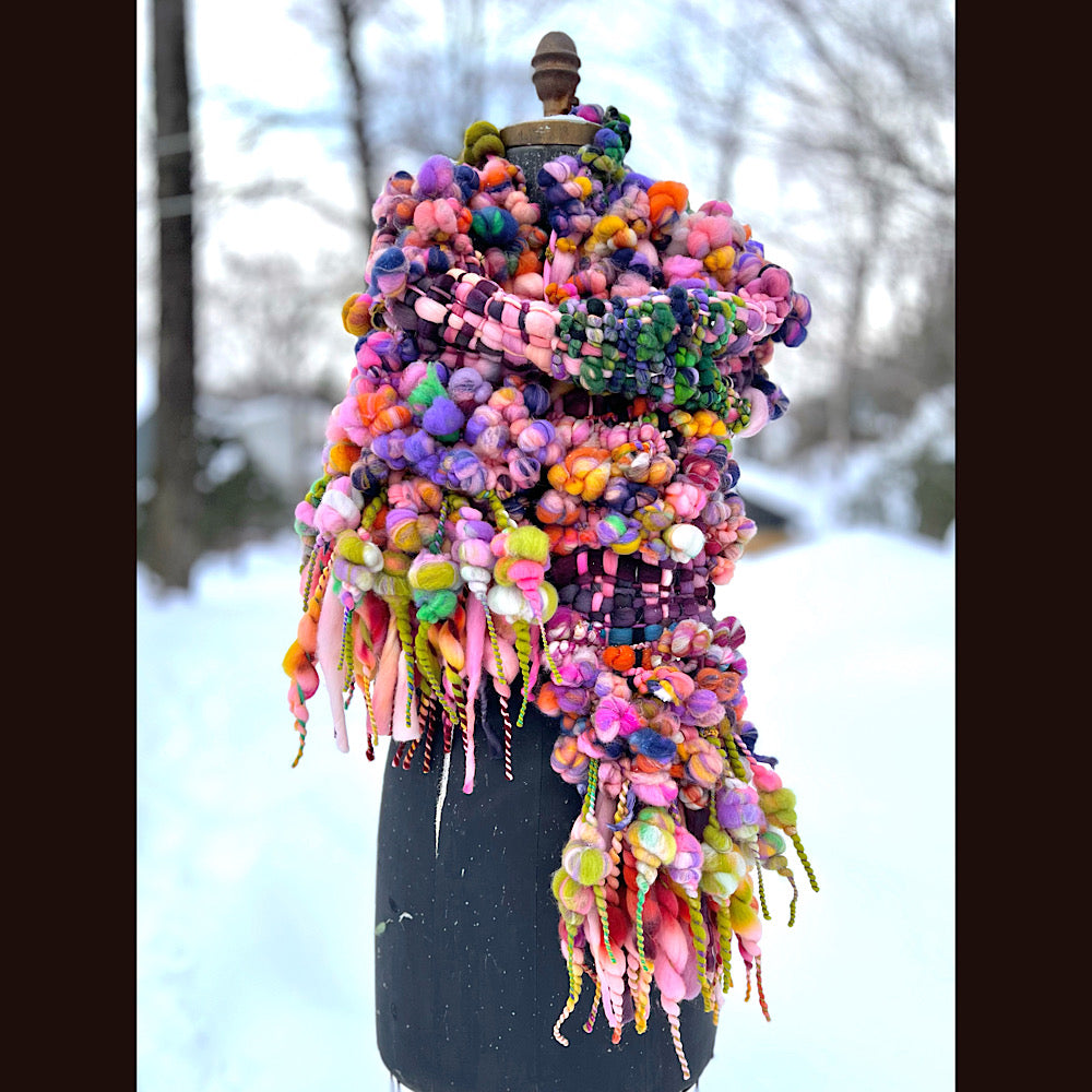 Frosted primroses woven art yarn Scarf 102” X 7”