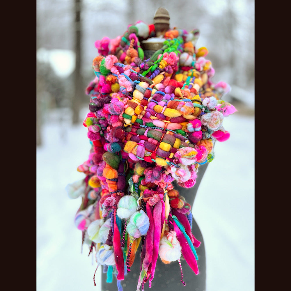 Winter rose Woven art yarn Scarf 104” X 8”