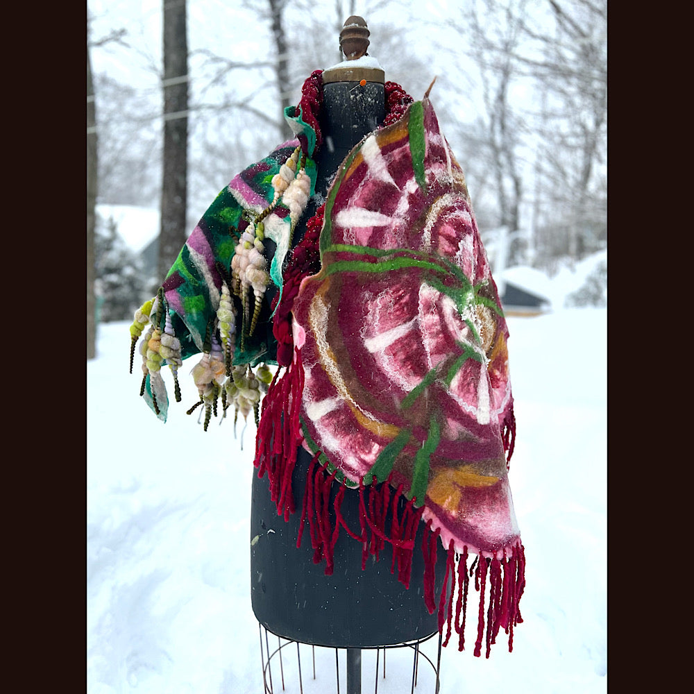 Rose felted wrap 57” X 27”