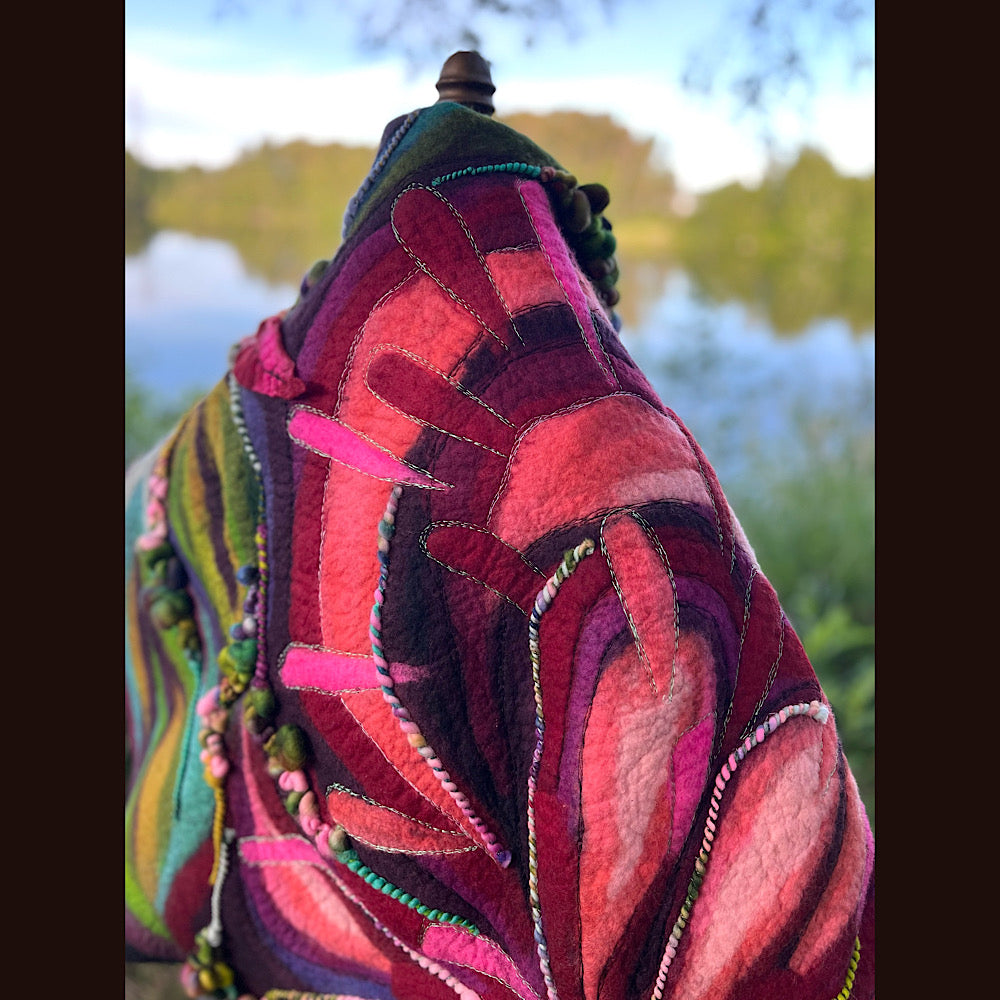 Wild Roses Large Felted Shawl 75” X 38”