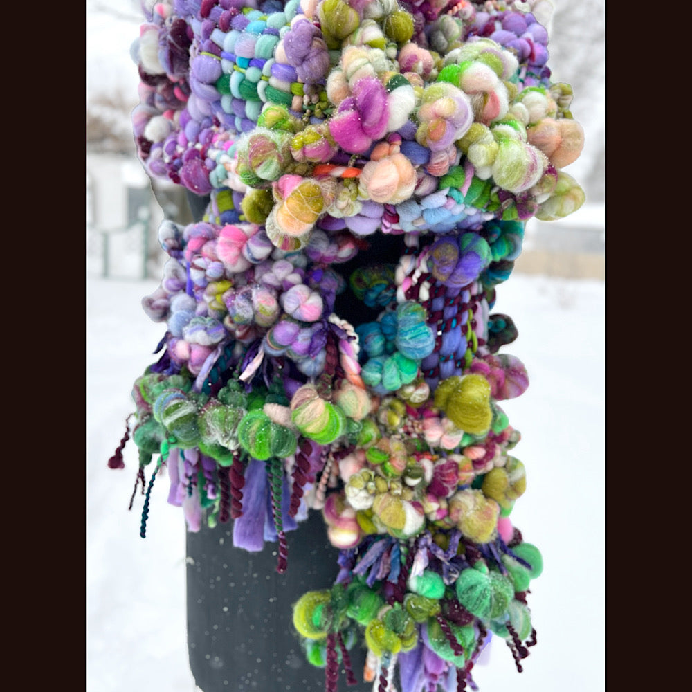 Winter rose Woven art yarn Scarf 100” X 7-8”