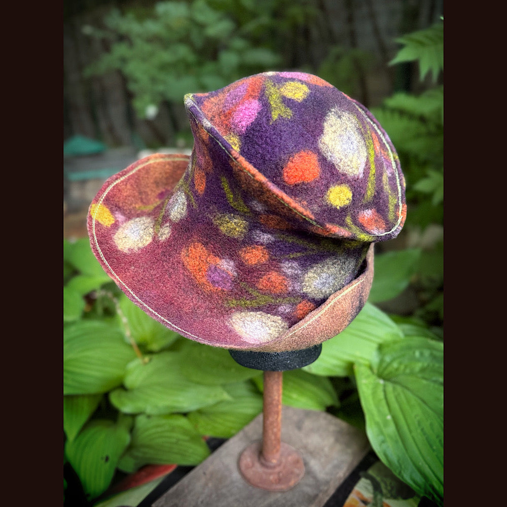 OOAK Handmade wool Felted hat 23.5” medium