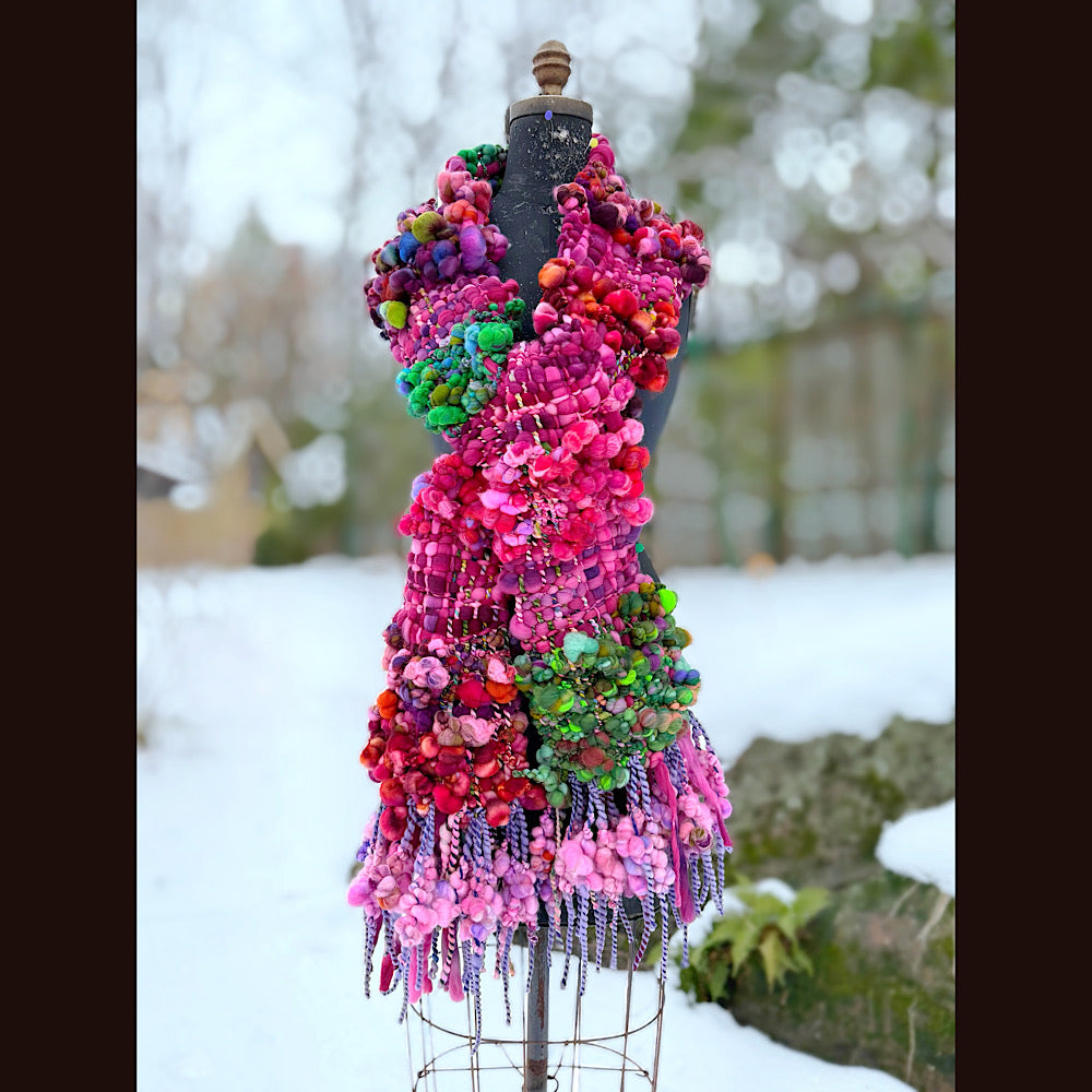 Handmade wool Woven Scarf 88” X 7”