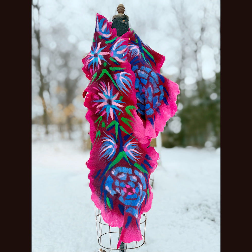 Handmade wool Felted Scarf 80” X 20