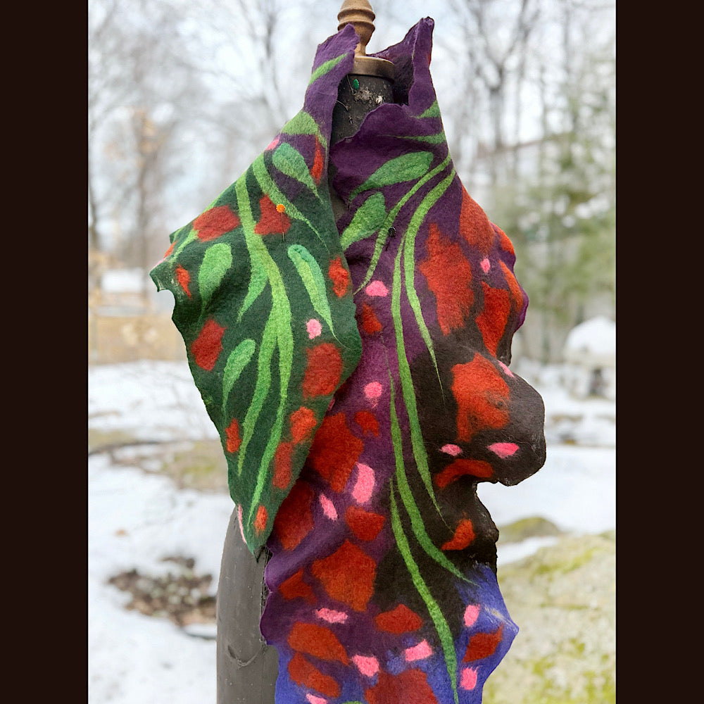 Handmade wool Felted Scarf 68” X 11”