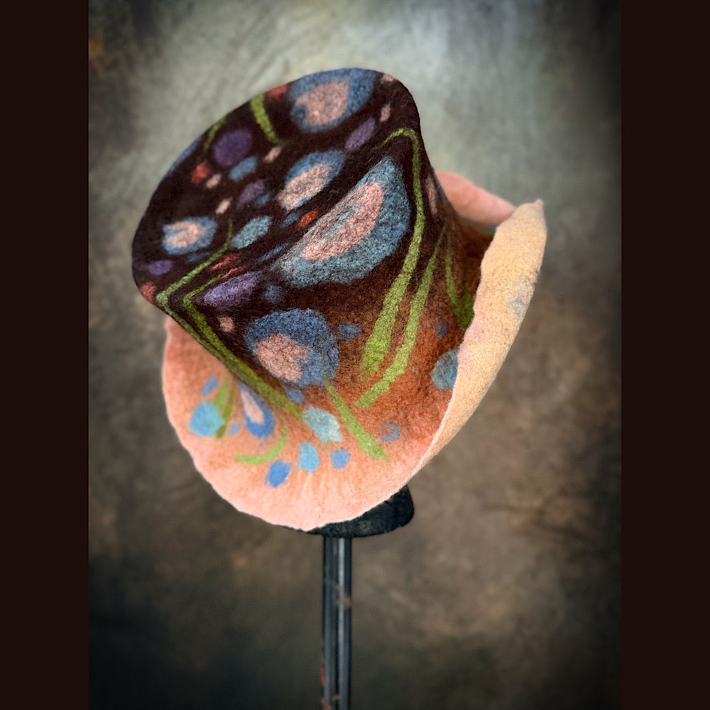 OOAK Handmade wool Felted hat 23.5” medium