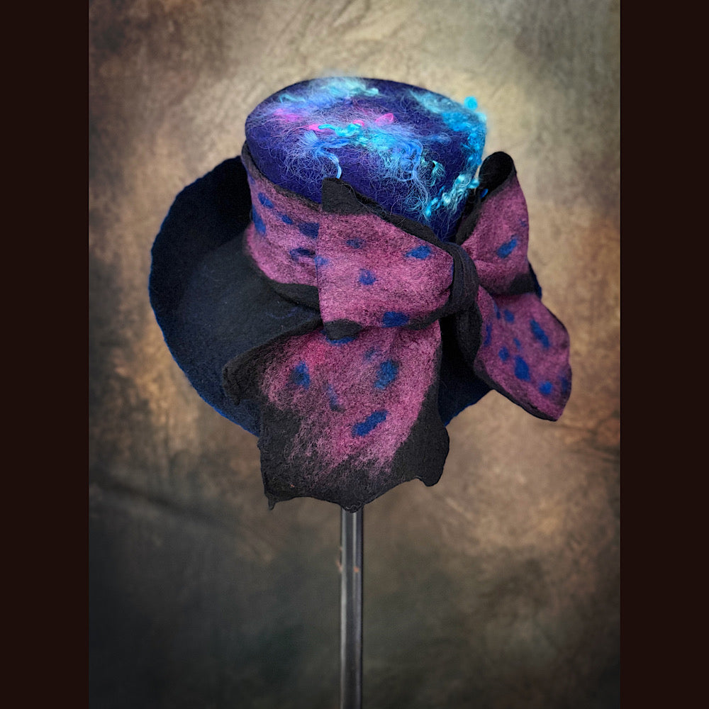 OOAK Handmade wool Felted hat 23.5” medium