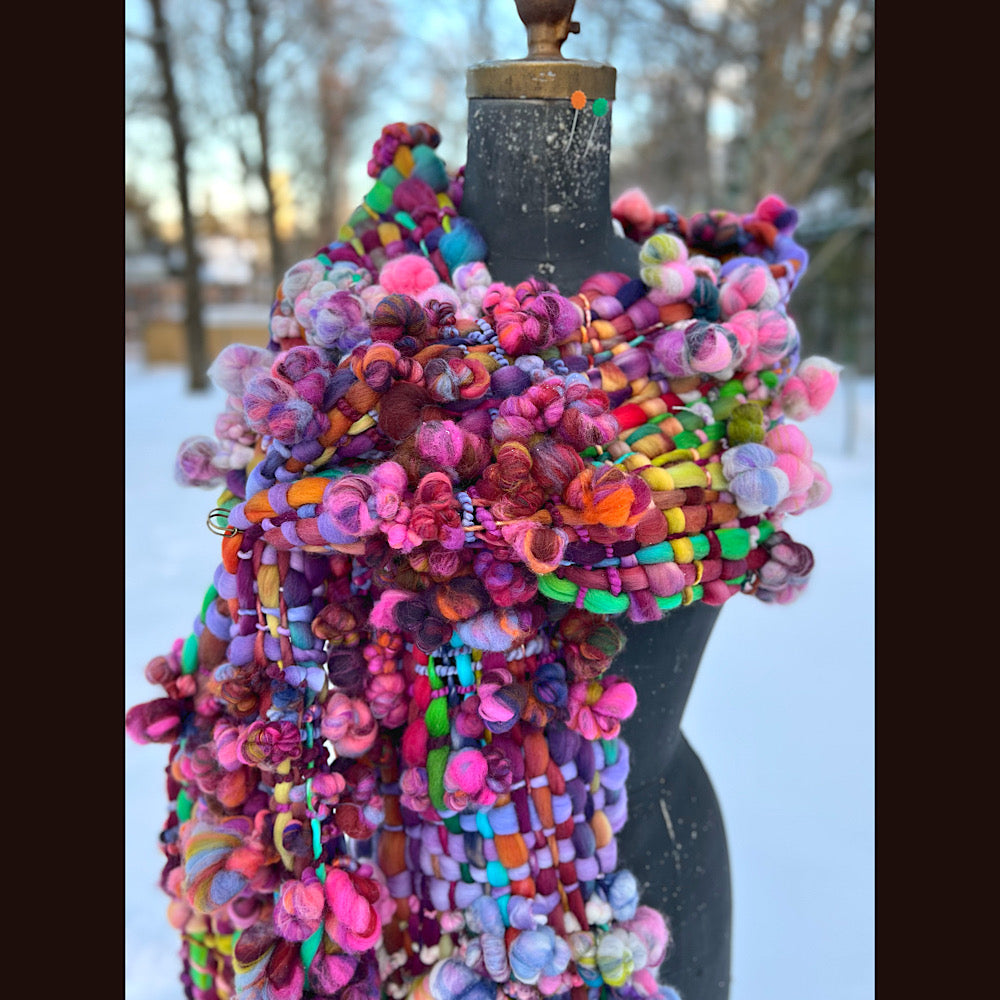 Winter rose Woven art yarn Scarf 100” X 8”