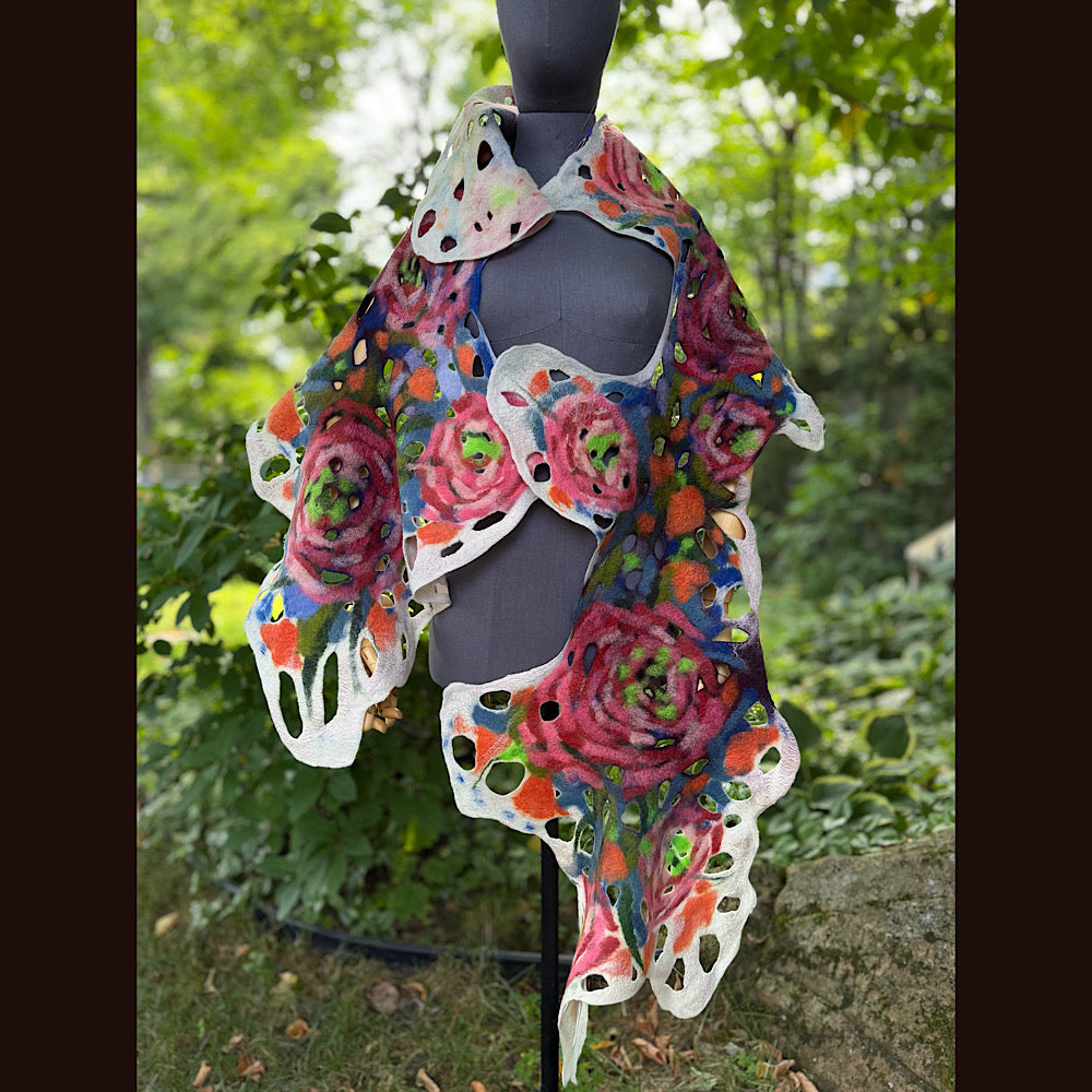 OOAK Handmade wool Felted Scarf 90” X 20” Original art work