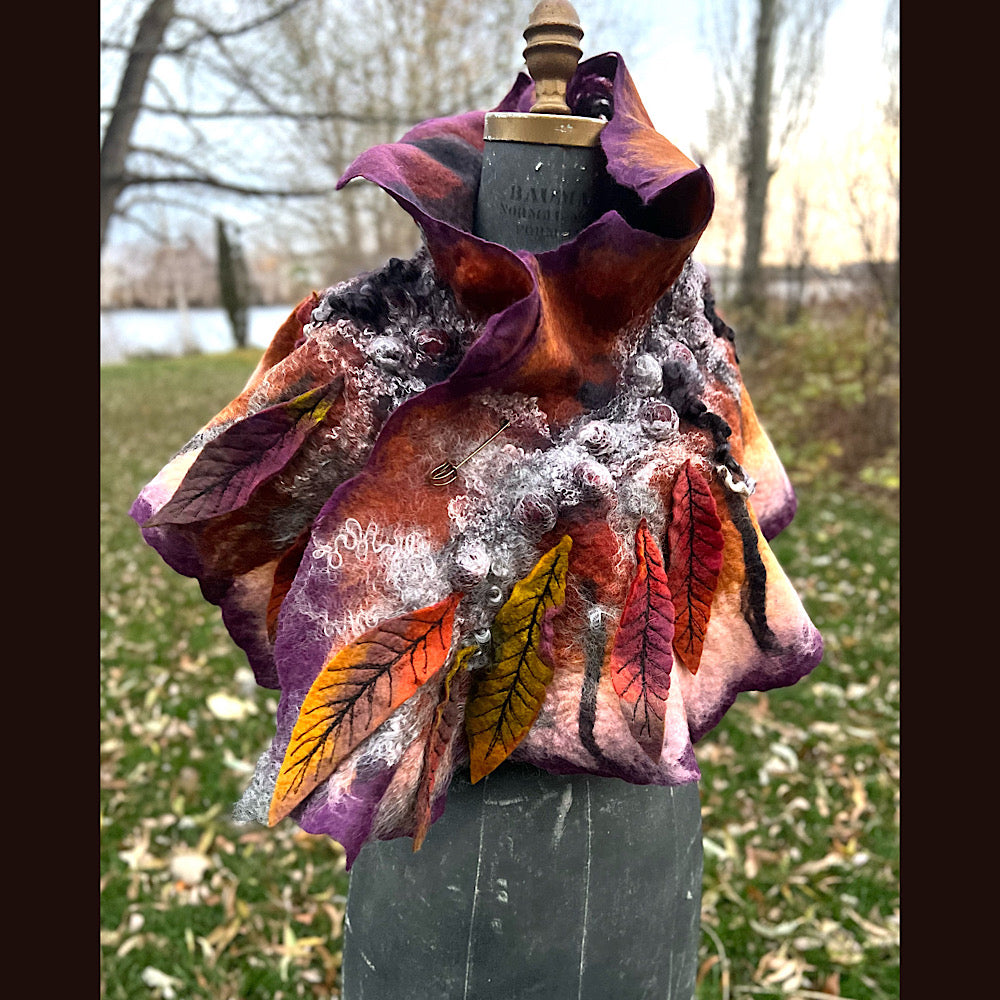 Autumn butterfly felted scarf 50” X 18”