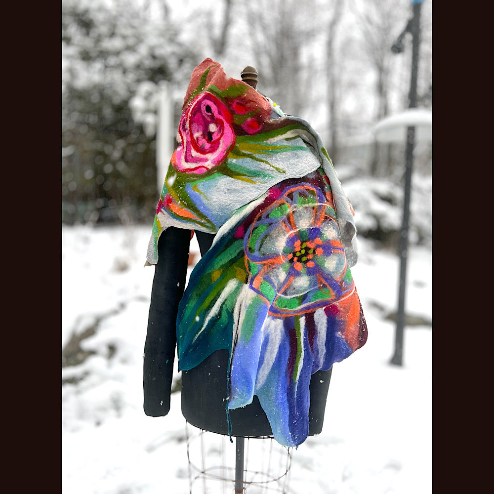 Rose Felted Shawl 84” X 21”