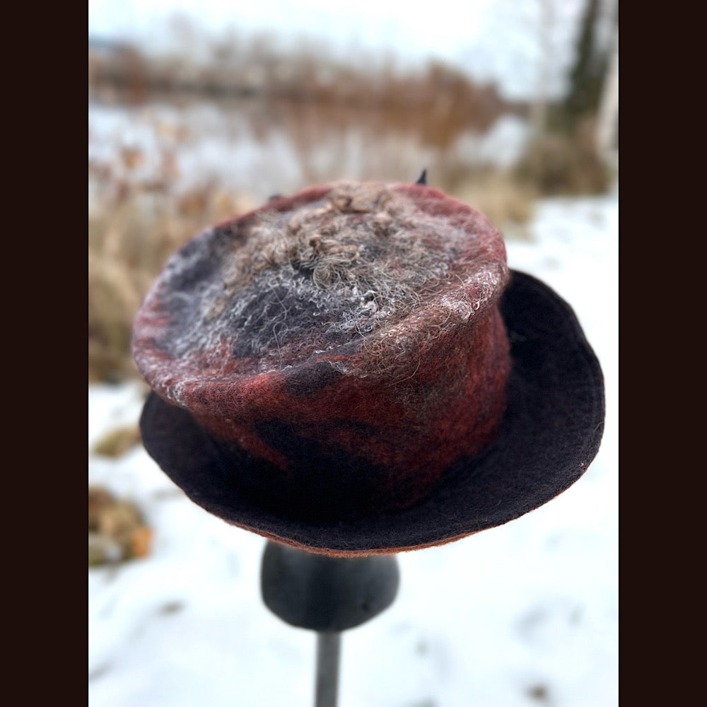Felted top hat with rose 23” medium