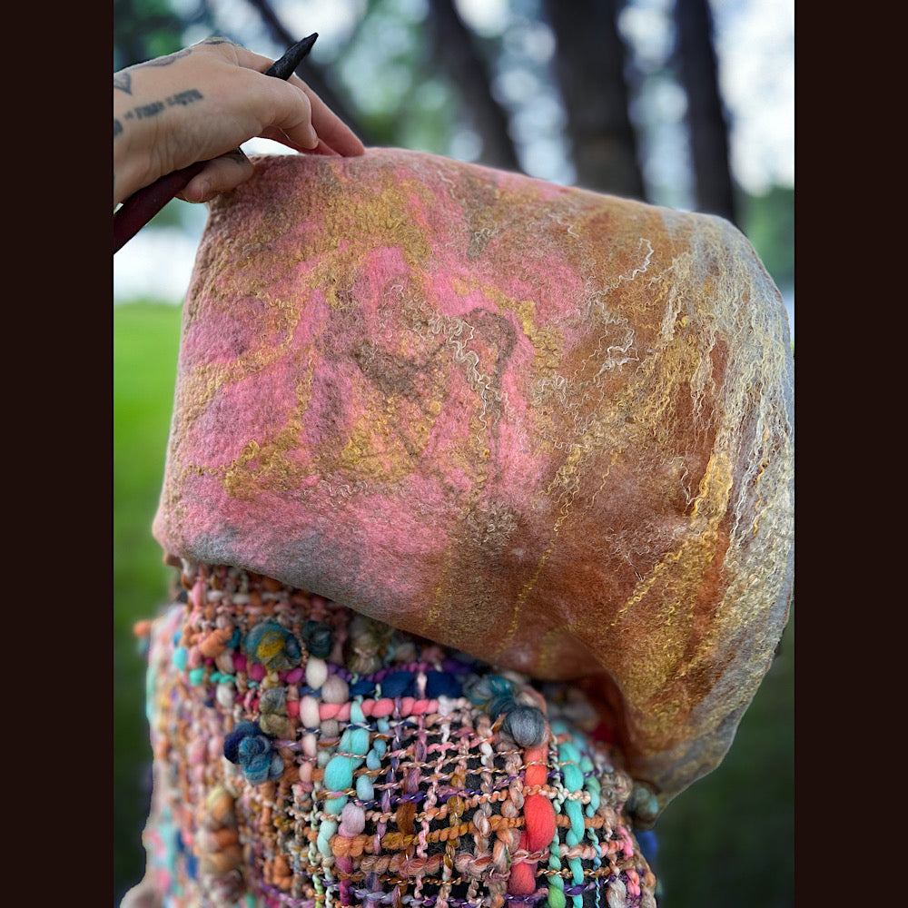 Woven shawl with hood 82” X 36”