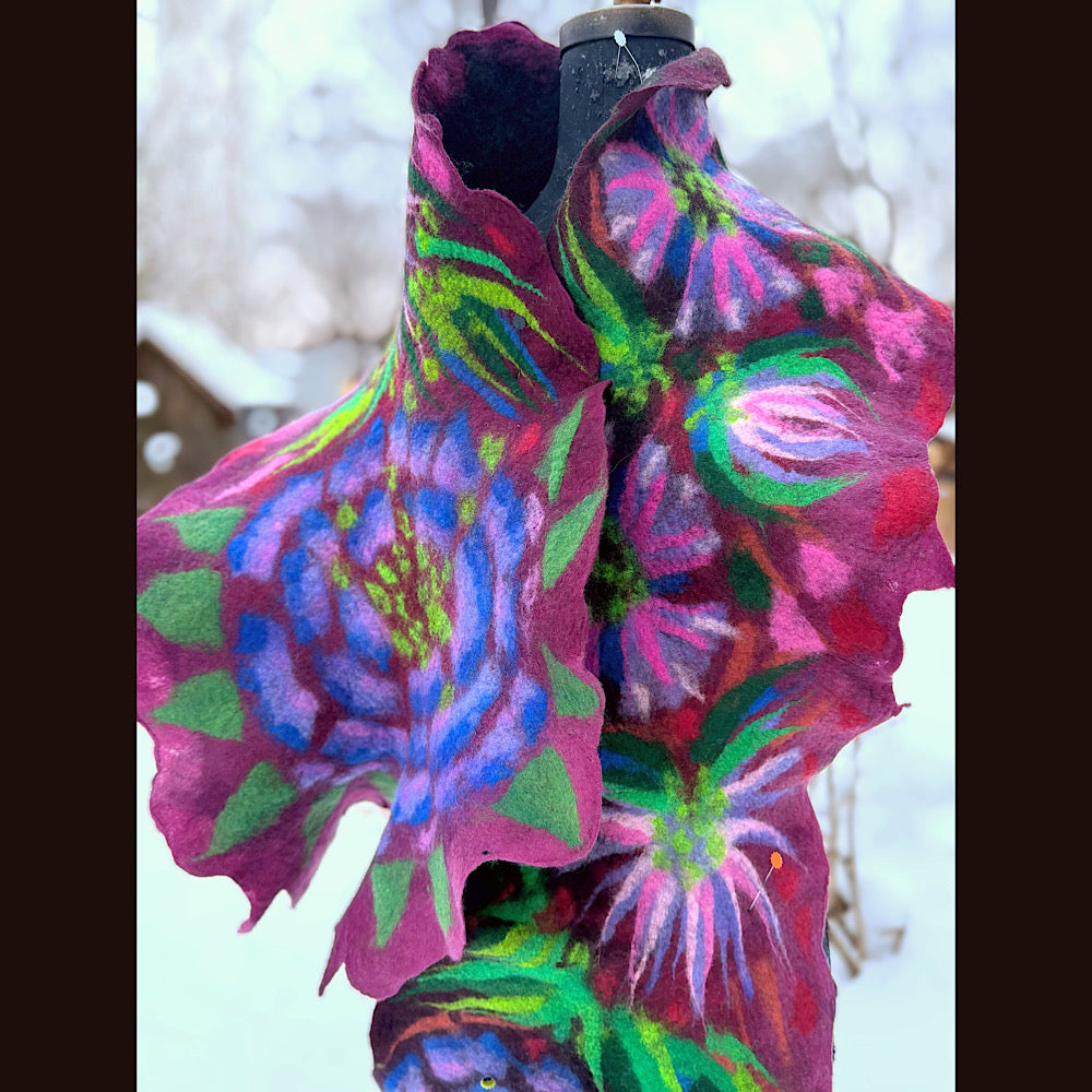 Handmade wool Felted Scarf 80” X 17”