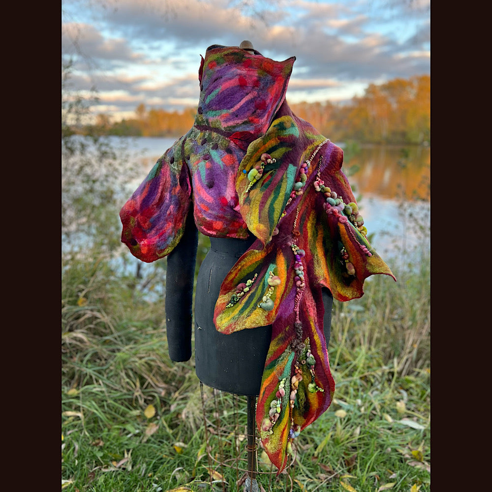 Wild Rose Felted Scarf 70” x 25”