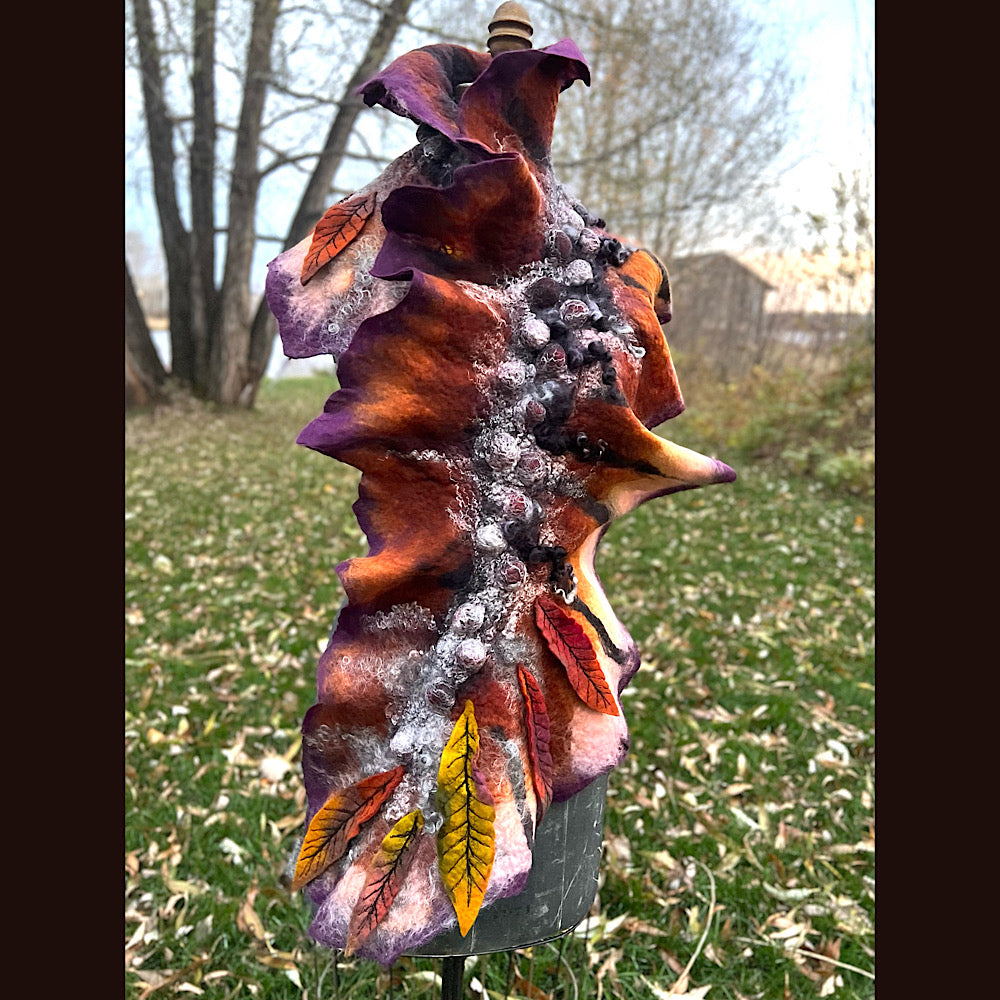 Autumn butterfly felted scarf 50” X 18”