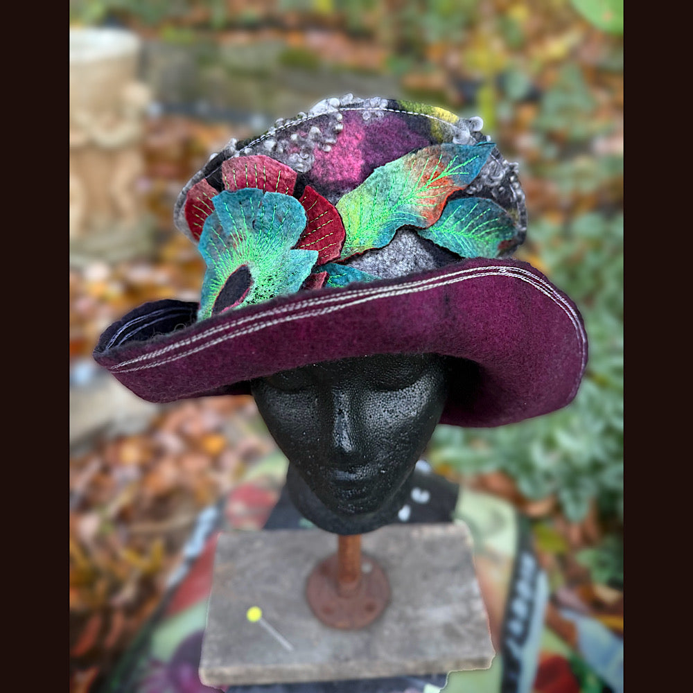 OOAK Handmade wool Felted hat 23.5” medium
