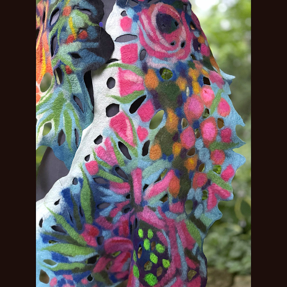 OOAK Handmade wool Felted Scarf 78” X 17” Original art work
