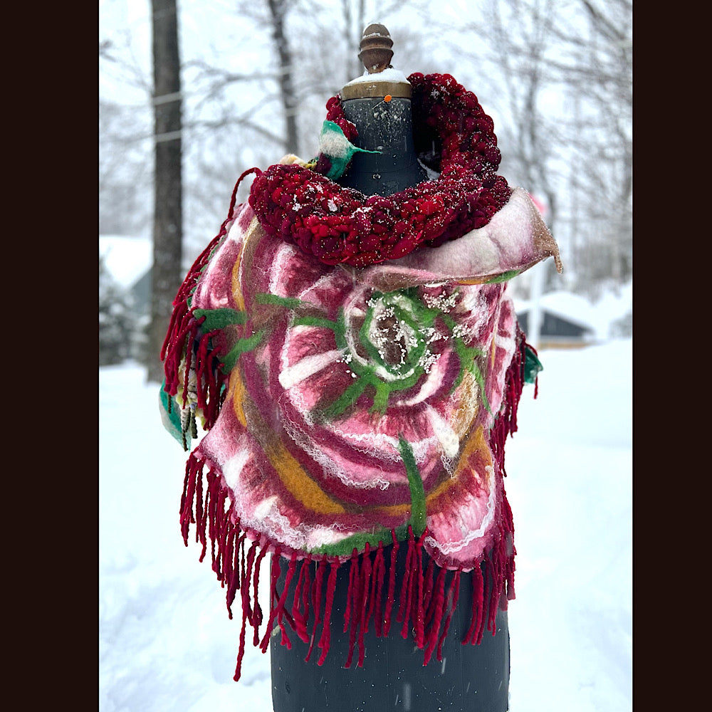 Rose felted wrap 57” X 27”