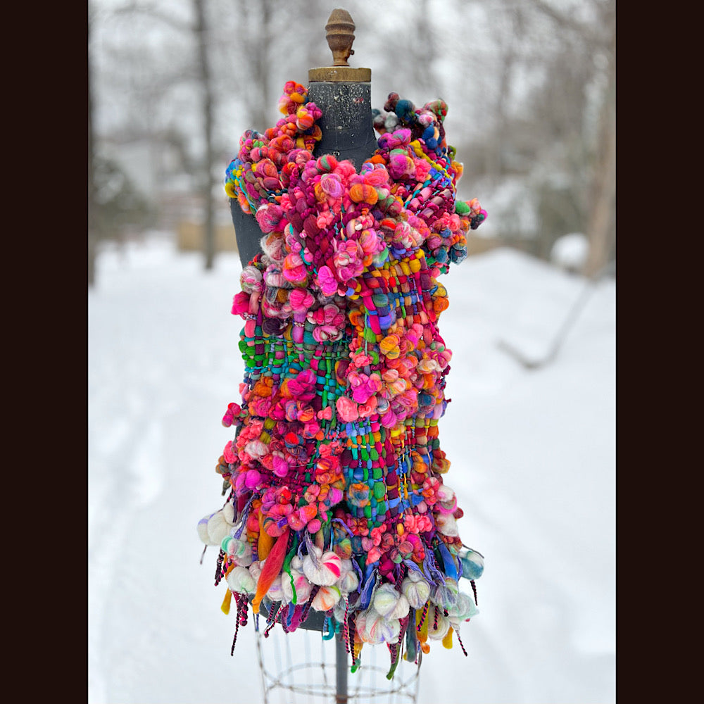 Winter rose Woven art yarn Scarf 104” X 8”