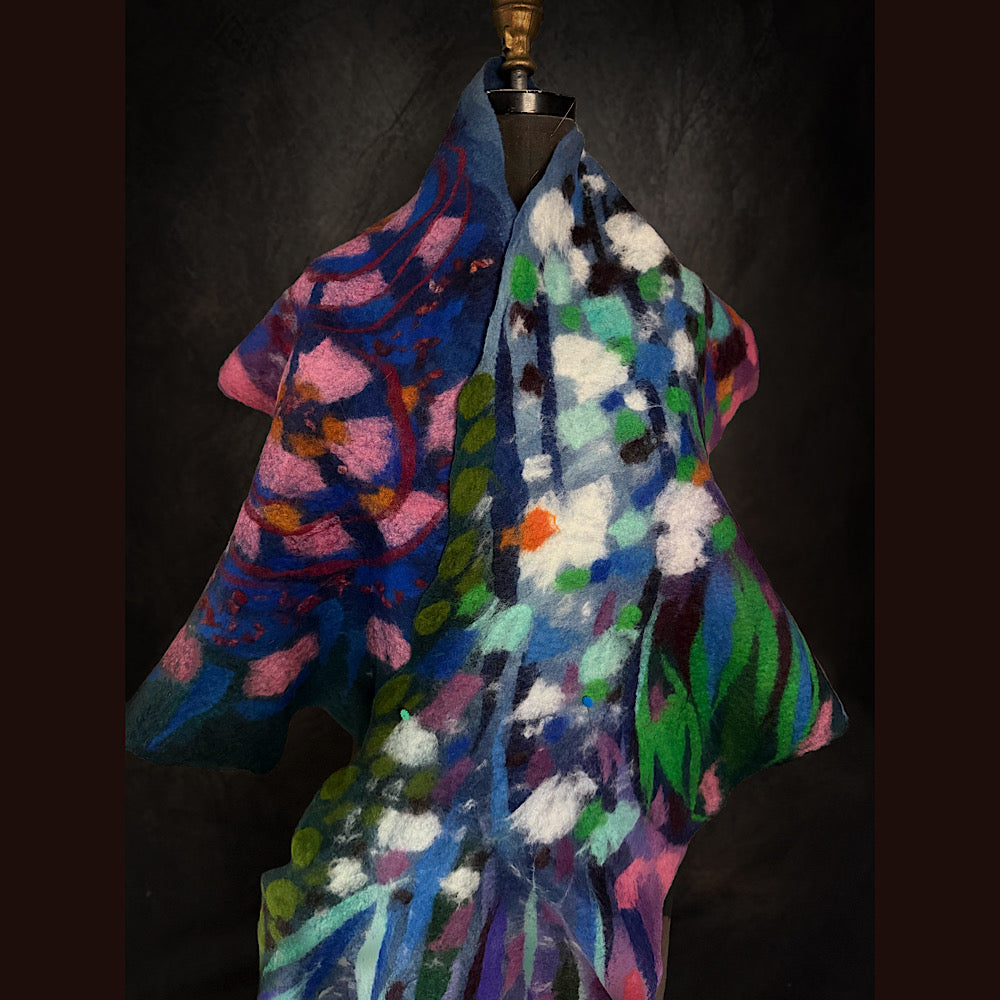 OOAK Handmade wool Felted Scarf 81” X 19”