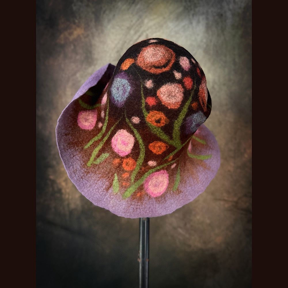 OOAK Handmade wool Felted hat 23.5” medium