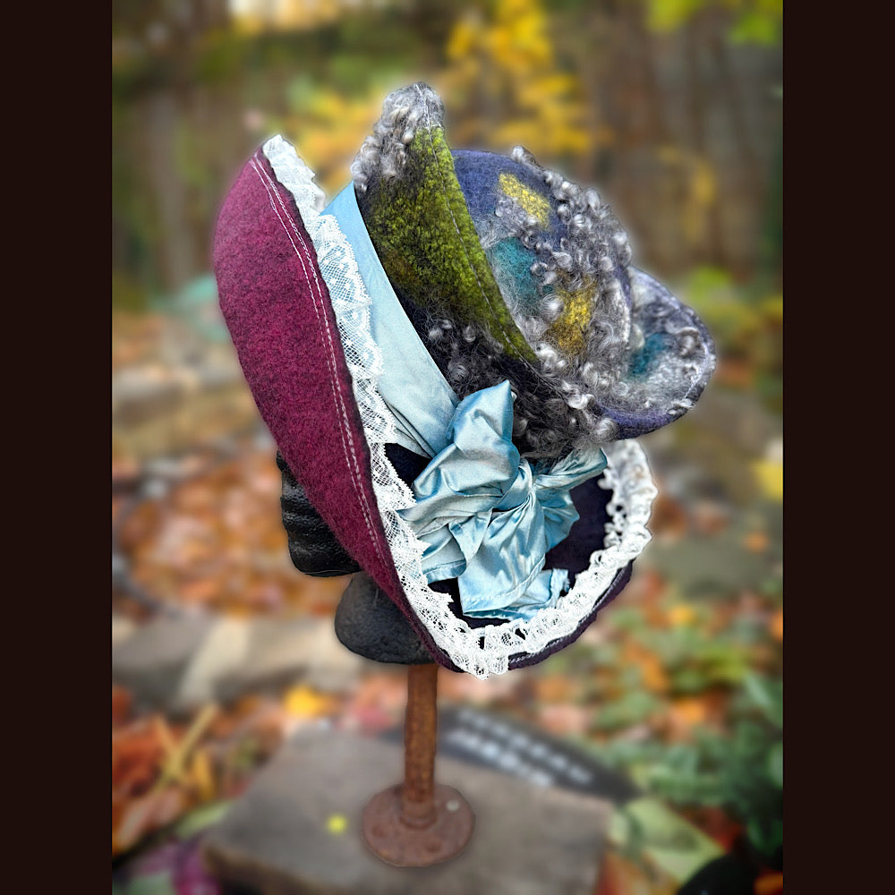OOAK Handmade wool Felted hat 23.5” medium