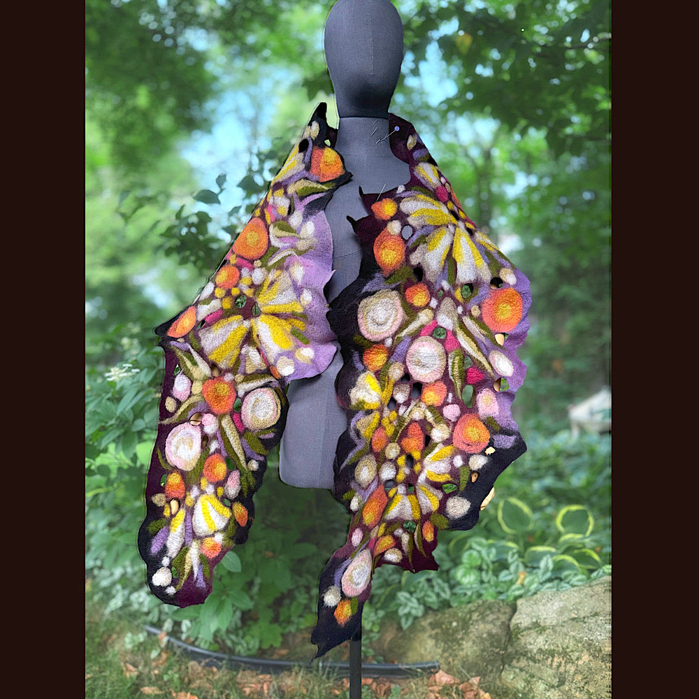 OOAK Handmade wool Felted Scarf 88” X 16” Original art work