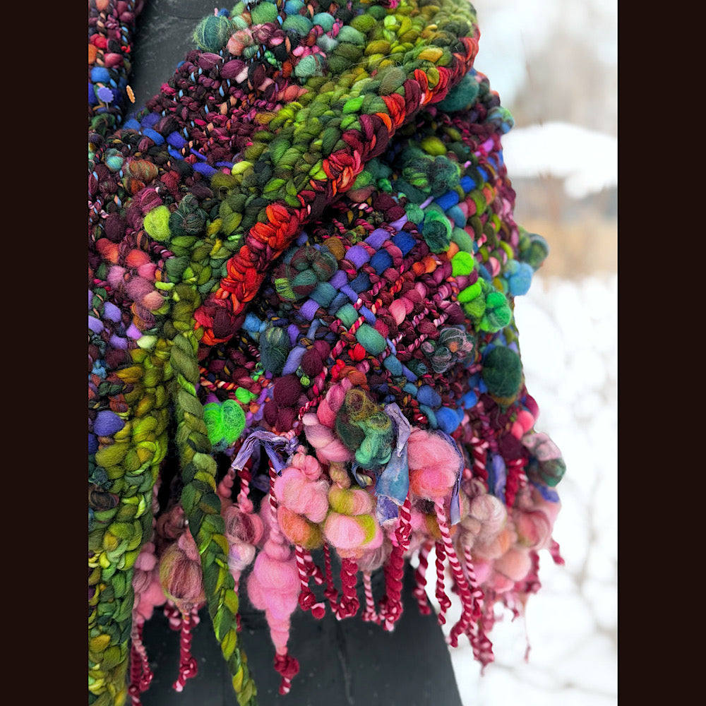 Handmade wool Woven Scarf shawlette 53” X 28”