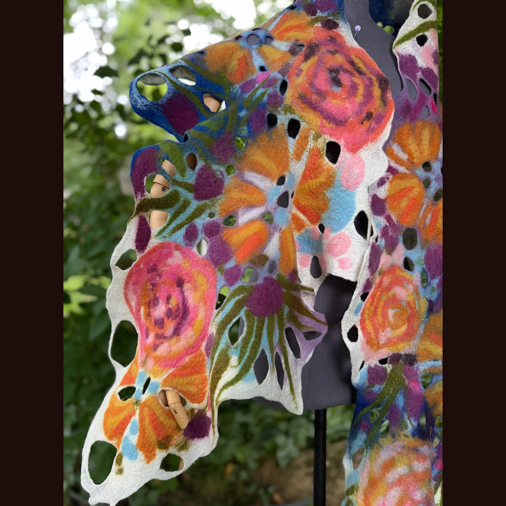OOAK Handmade wool Felted Scarf 90” X 16” Original art work