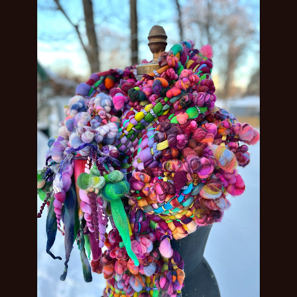 Winter rose Woven art yarn Scarf 100” X 8”