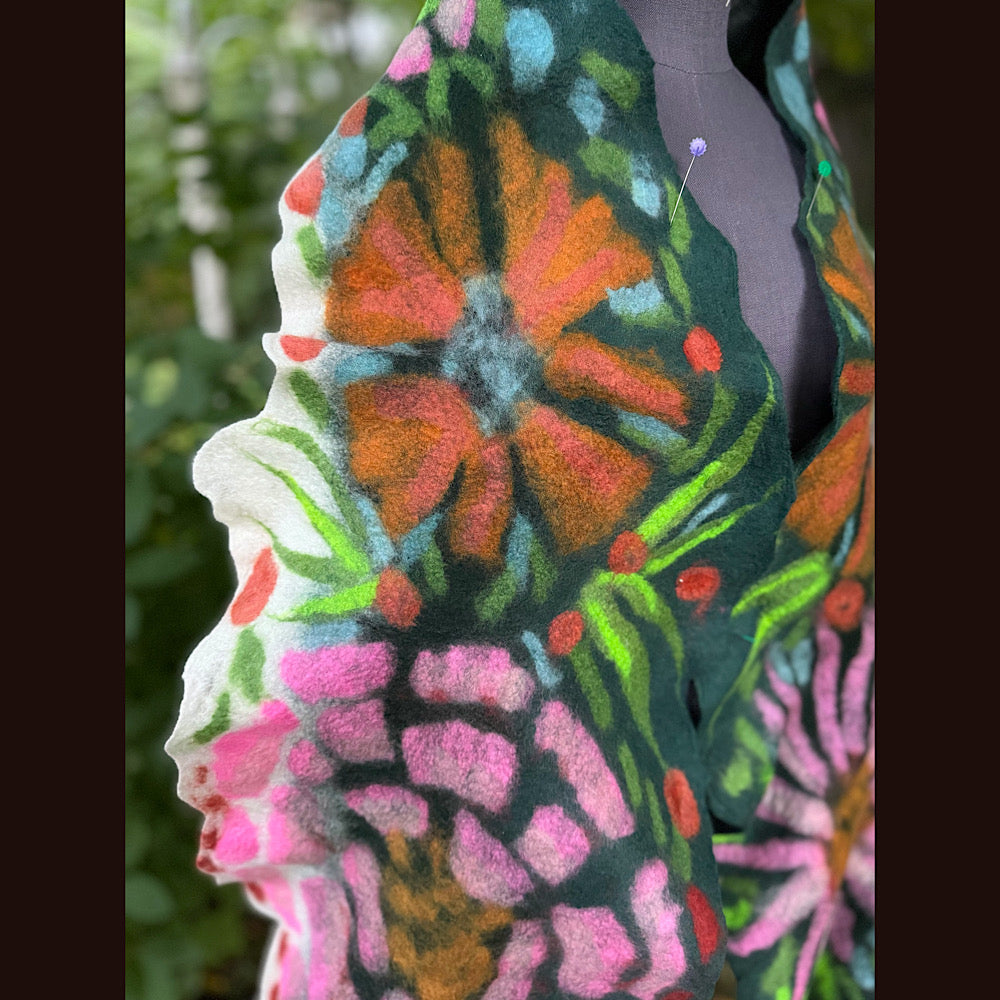OOAK Handmade wool Felted Scarf 76” X 14”Original art work
