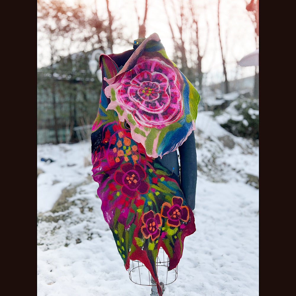 Rose Felted Shawl 80” X 21”