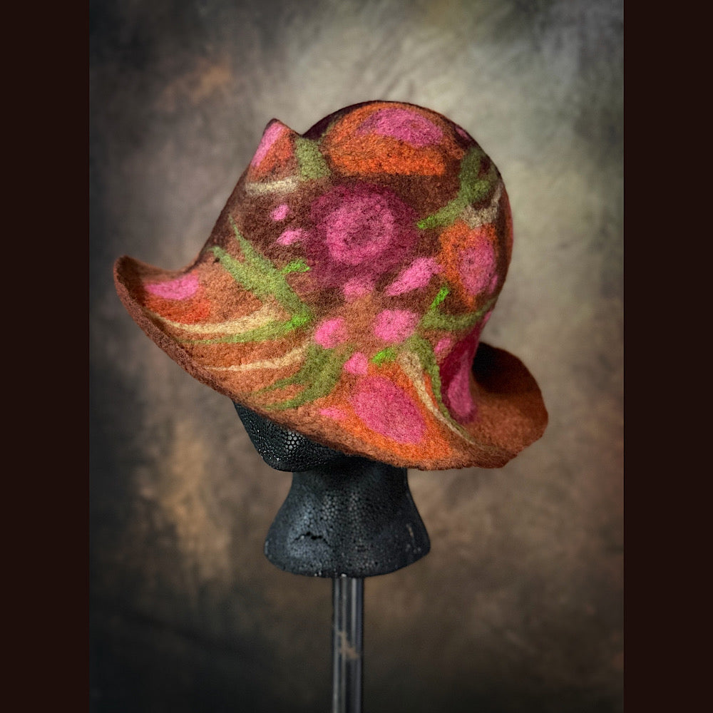 OOAK Handmade wool Felted hat 23.5” medium