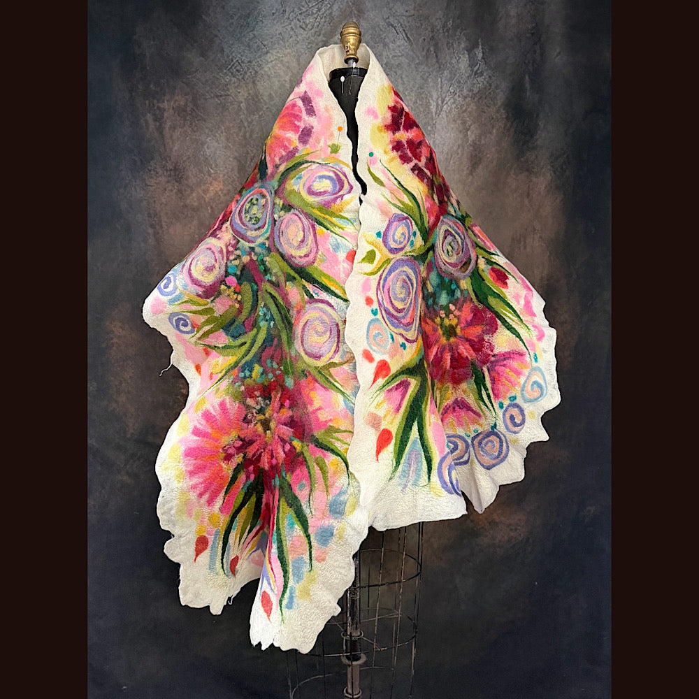 OOAK Handmade wool Felted Scarf 84” X 20” Original art work