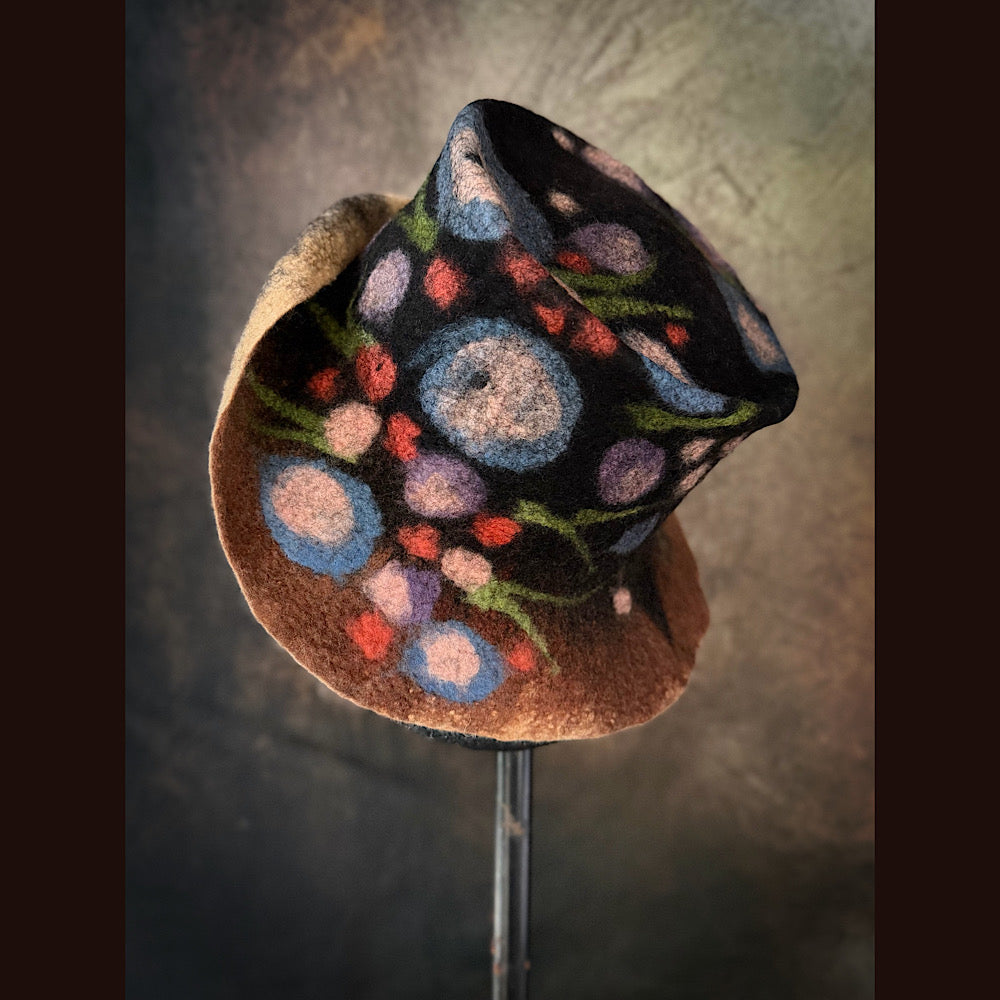 OOAK Handmade wool Felted hat 23” medium