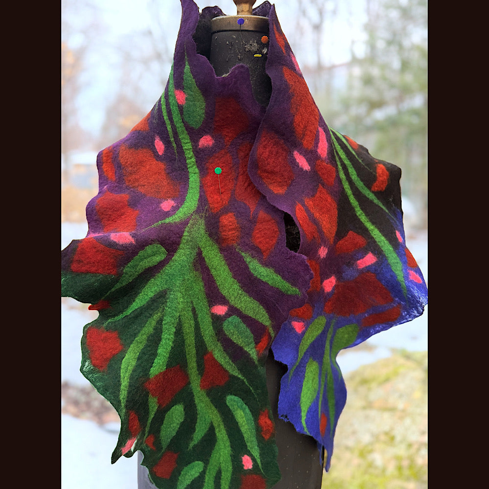 Handmade wool Felted Scarf 68” X 11”