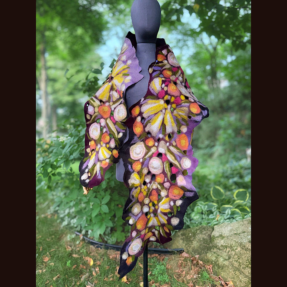 OOAK Handmade wool Felted Scarf 88” X 16” Original art work