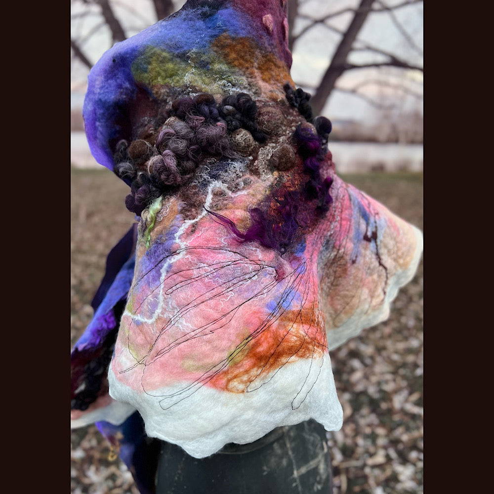Last rays before dawn felted scarf 69” X 20”