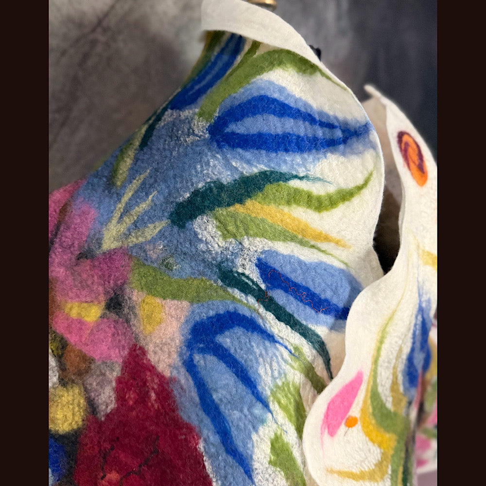 OOAK Handmade wool Felted Scarf 84” X 20” Original art work