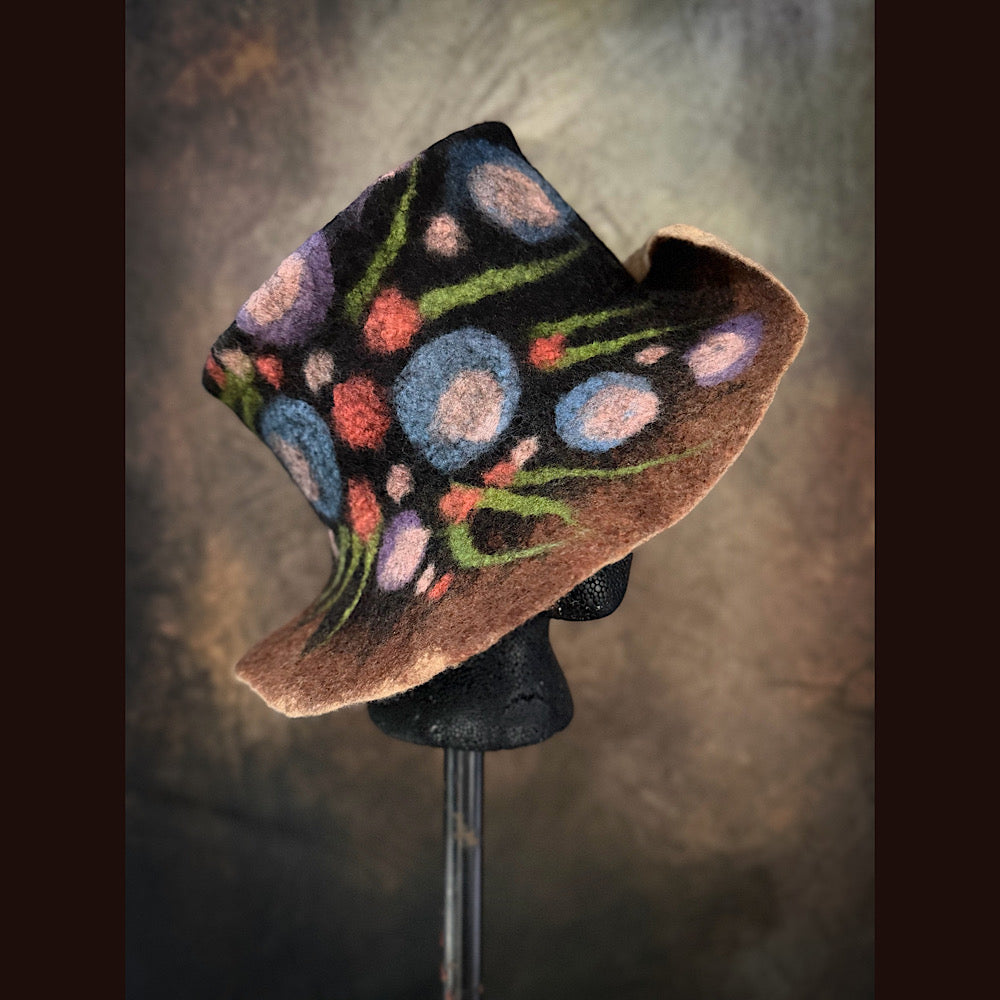 OOAK Handmade wool Felted hat 23” medium