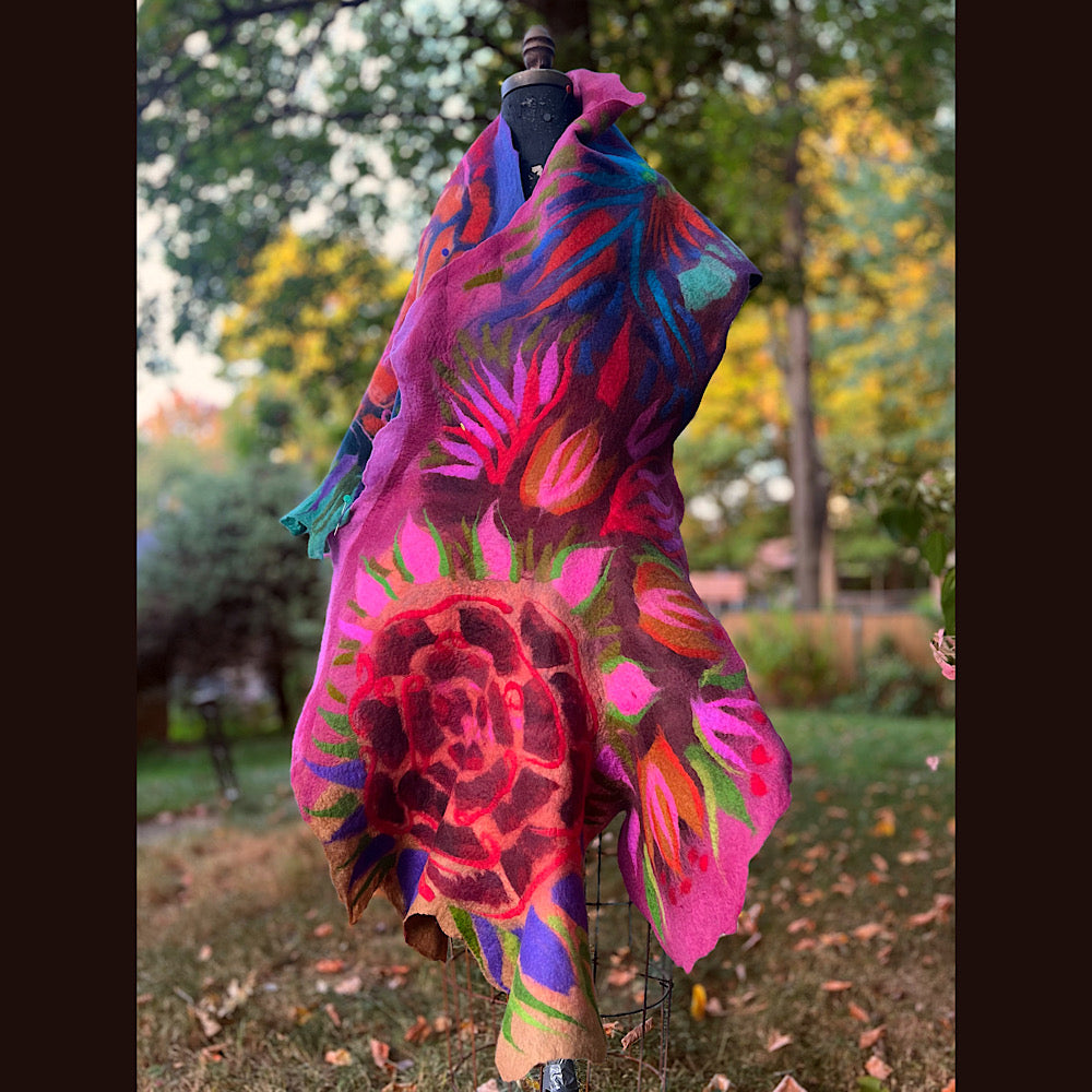 Handmade Felted Wool Scarf 74” X 29”