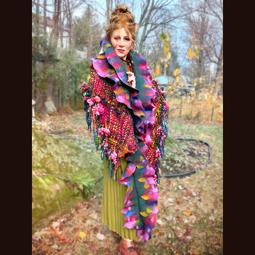 Handmade wool Felted Scarf 90” X 16”