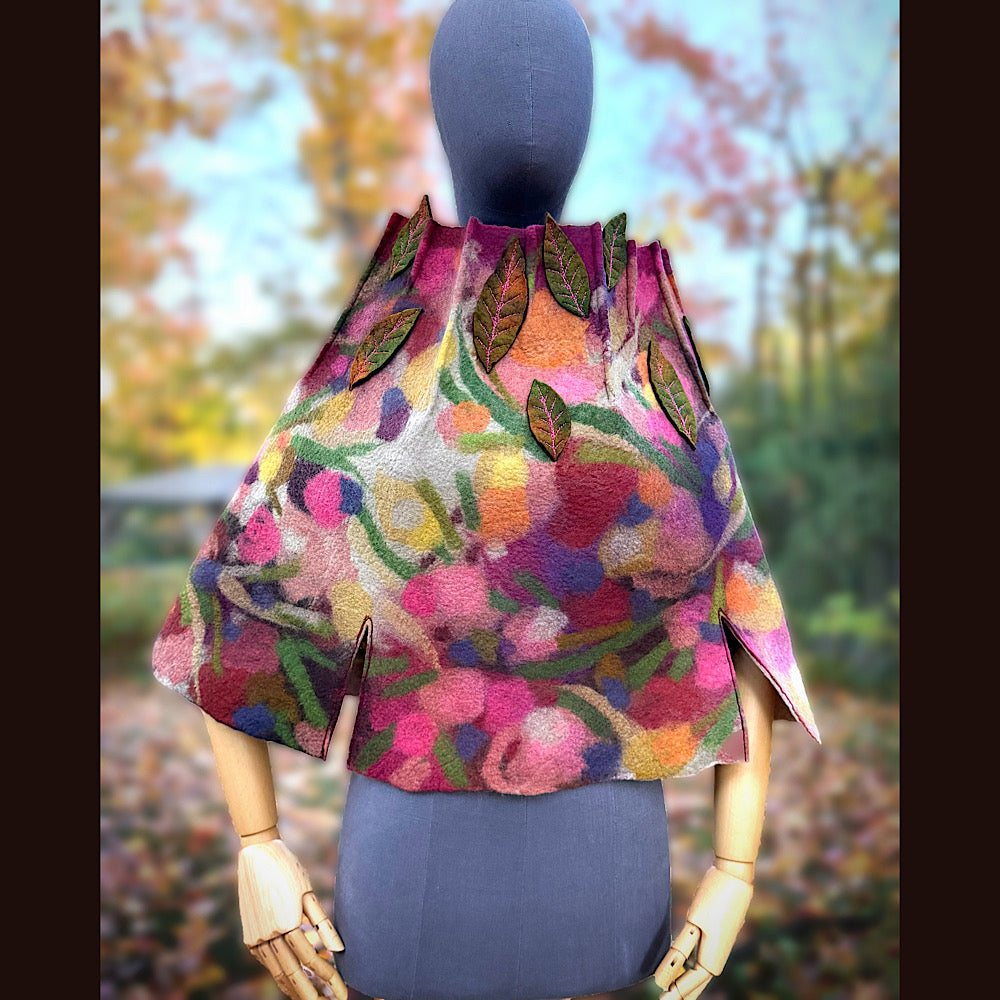 OOAK Handmade wool Felted Capelette 26” X 21” Original art work
