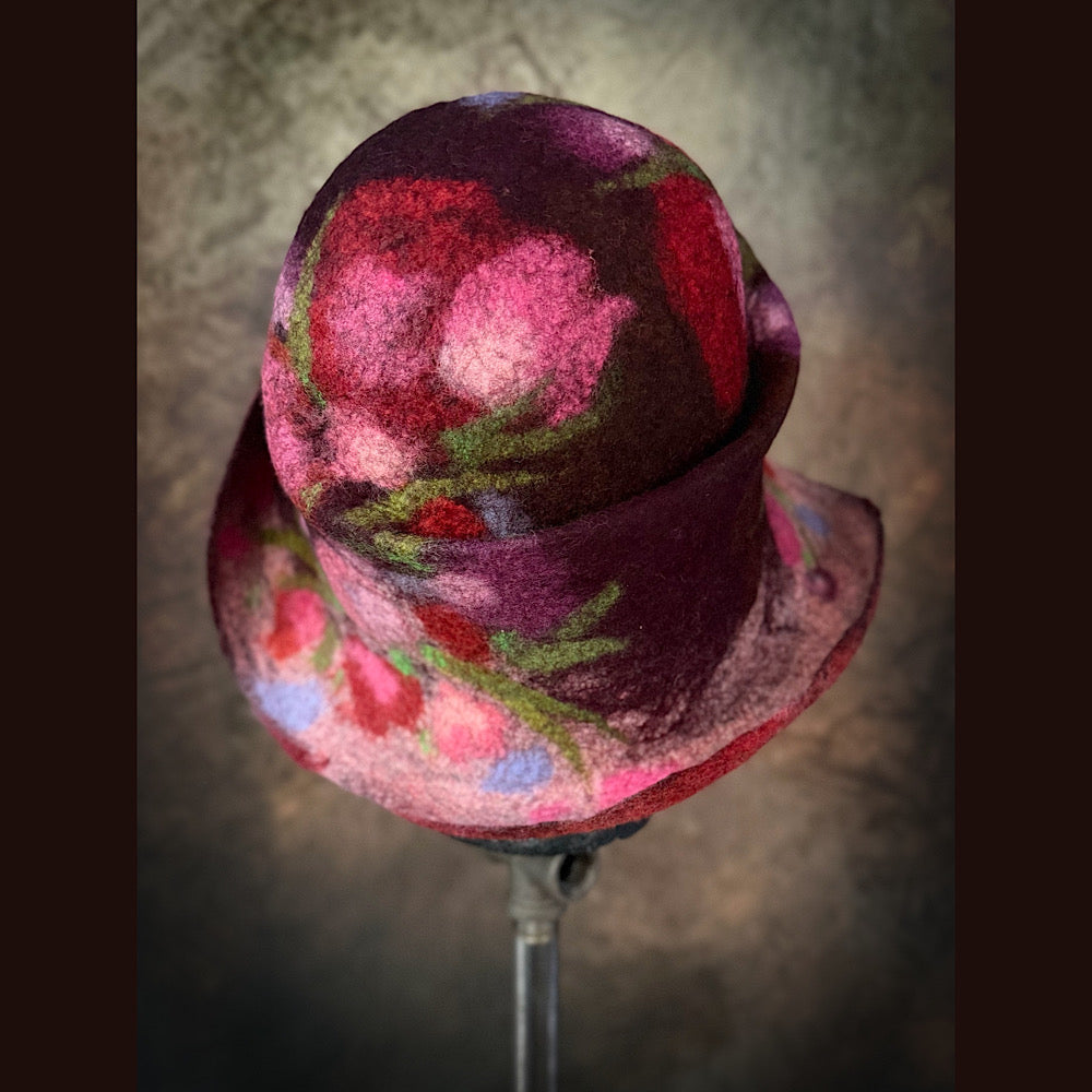 OOAK Handmade wool Felted hat 23.5” medium
