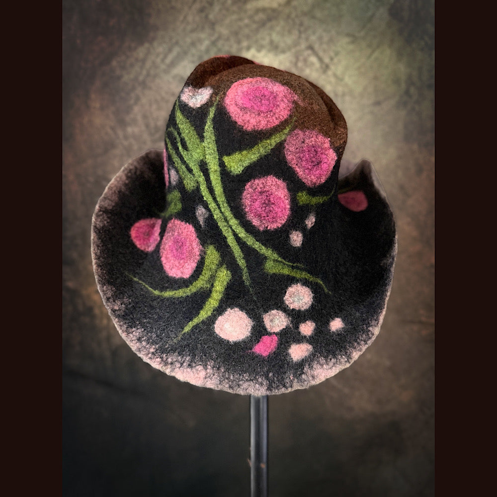 OOAK Handmade wool Felted hat 23.5” medium