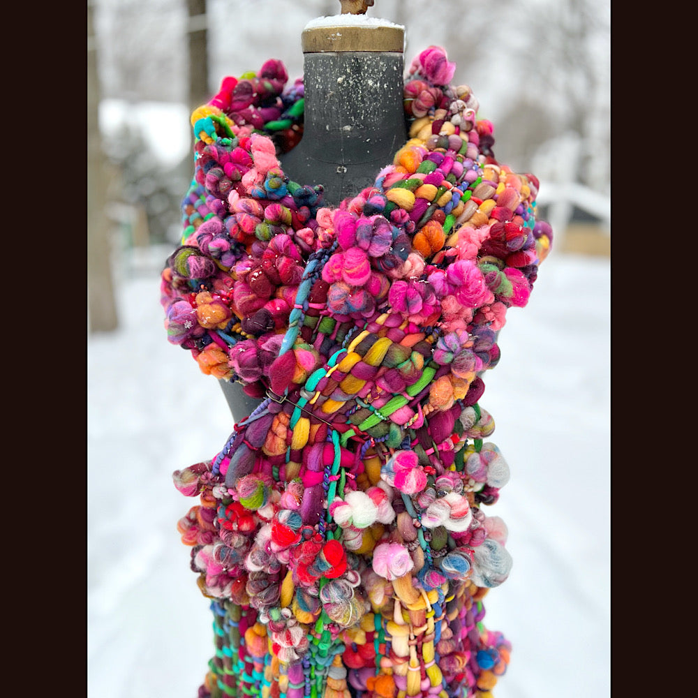 Winter rose Woven art yarn Scarf 104” X 8”