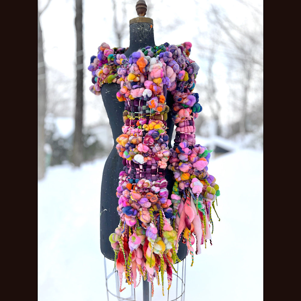 Frosted primroses woven art yarn Scarf 102” X 7”