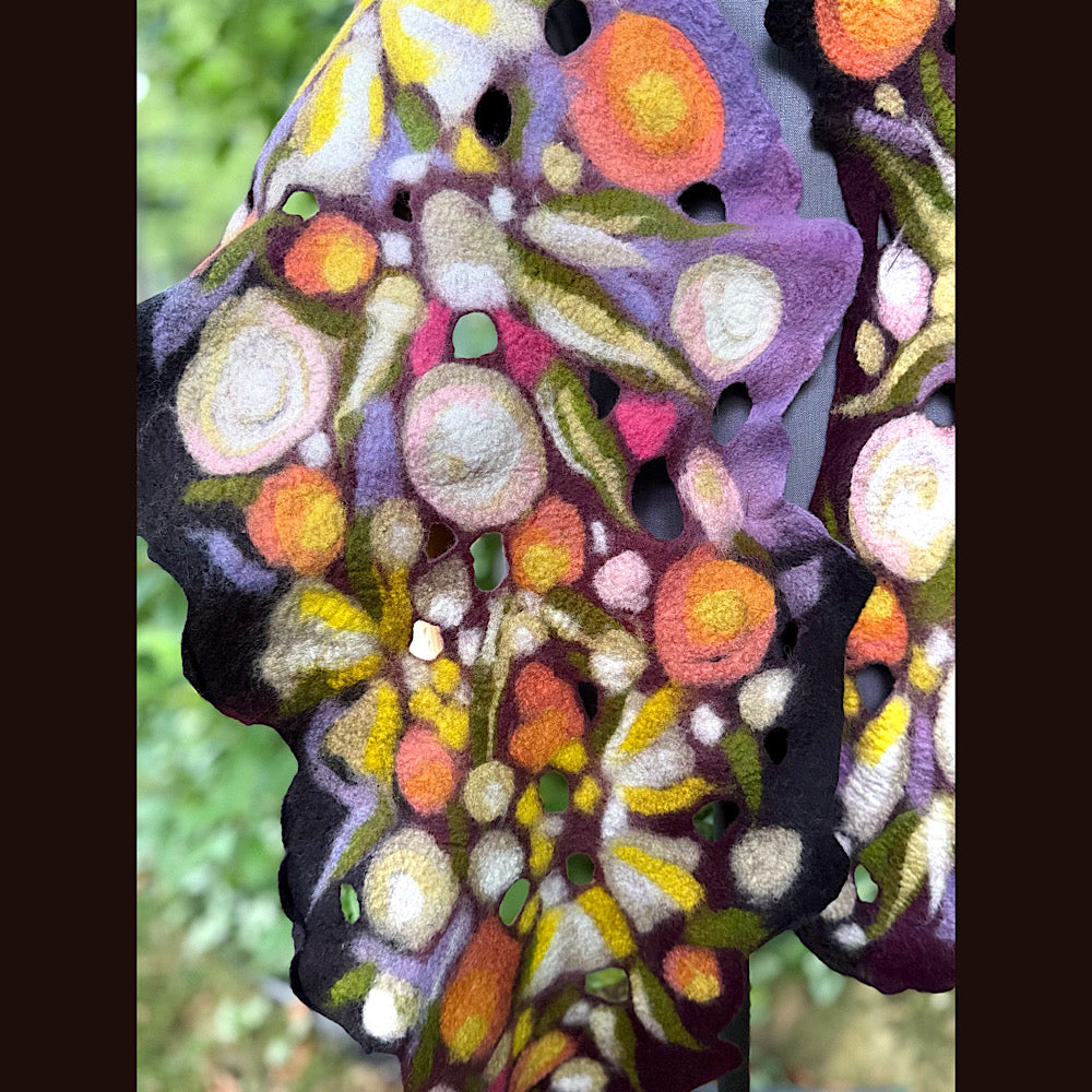 OOAK Handmade wool Felted Scarf 88” X 16” Original art work