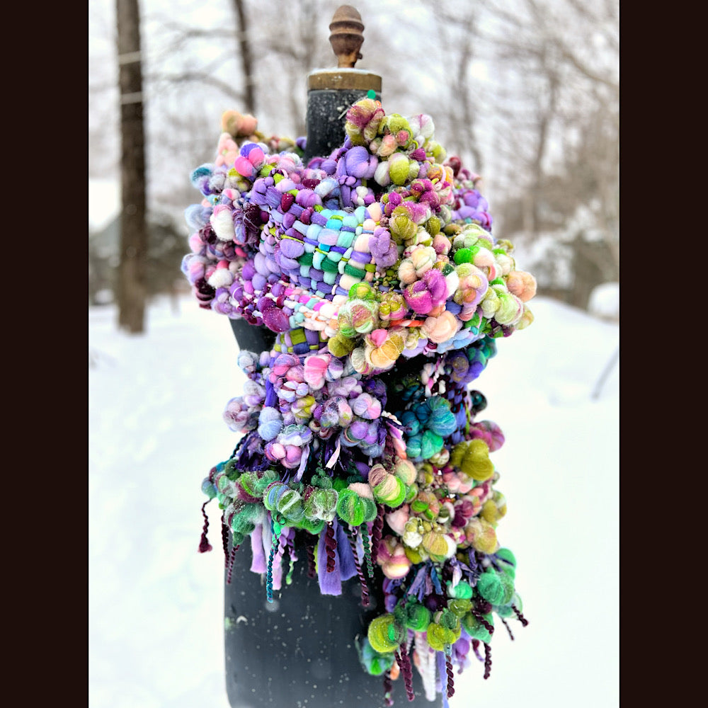 Winter rose Woven art yarn Scarf 100” X 7-8”